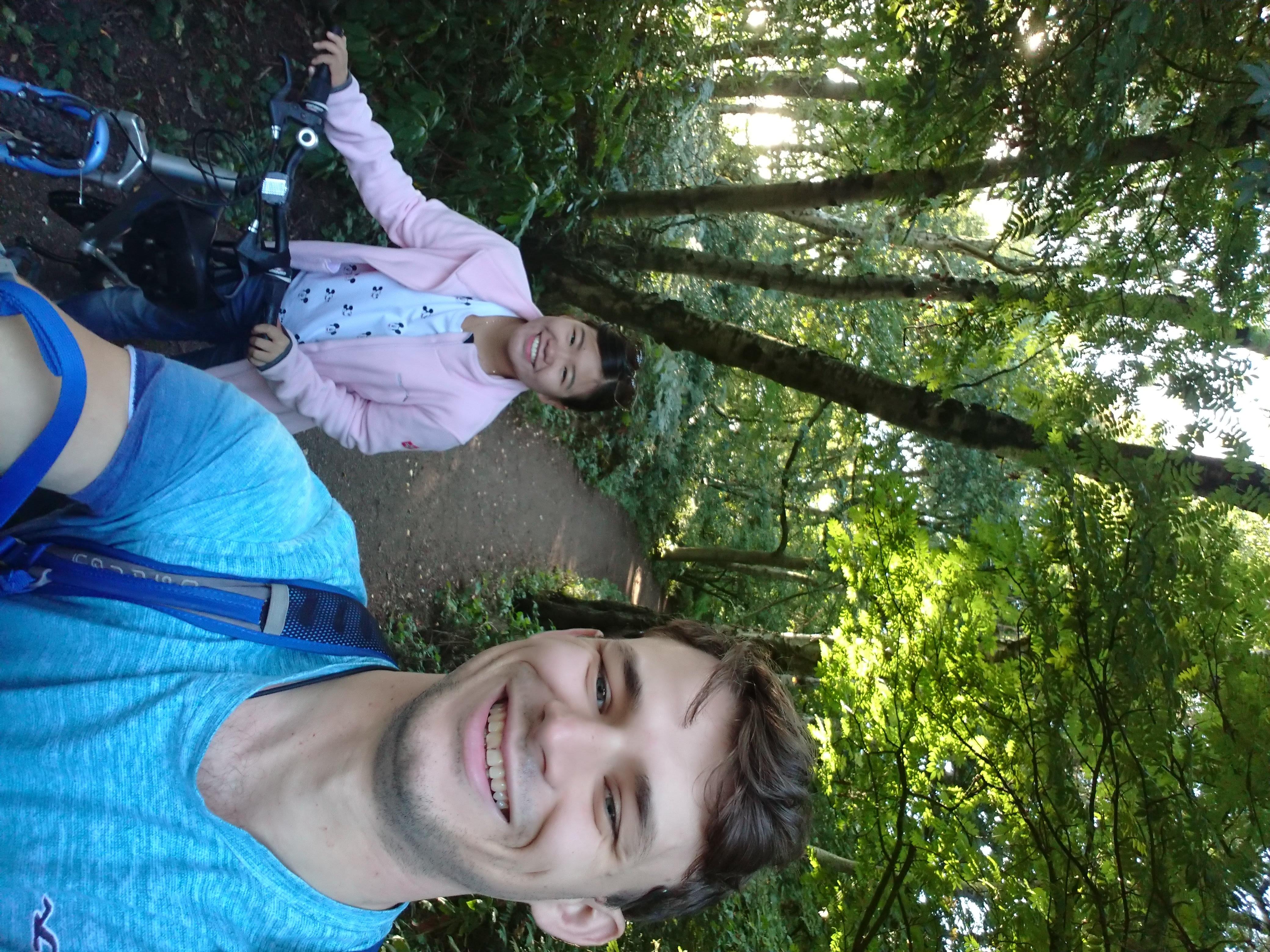 Martin and Jing out for a cycle together in the woods