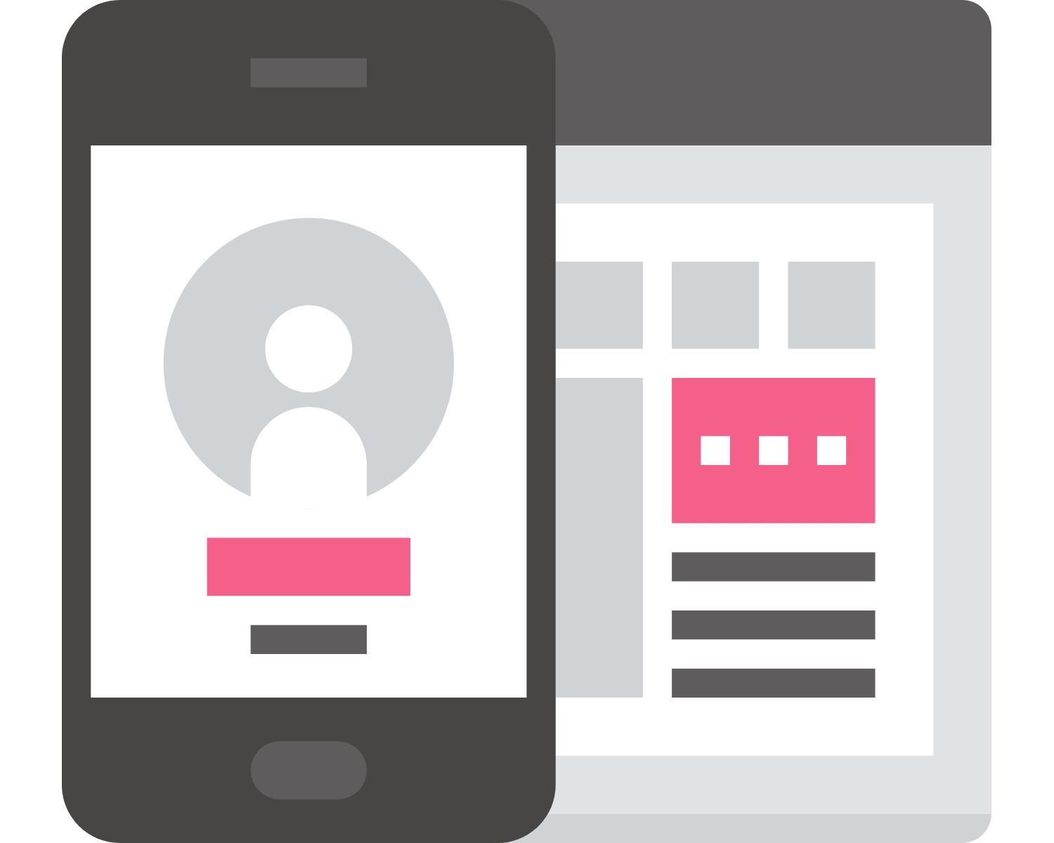 A smartphone with wireframes is in the foreground, with a desktop with wireframes in the background. Indicating the importance of a clean user interface.