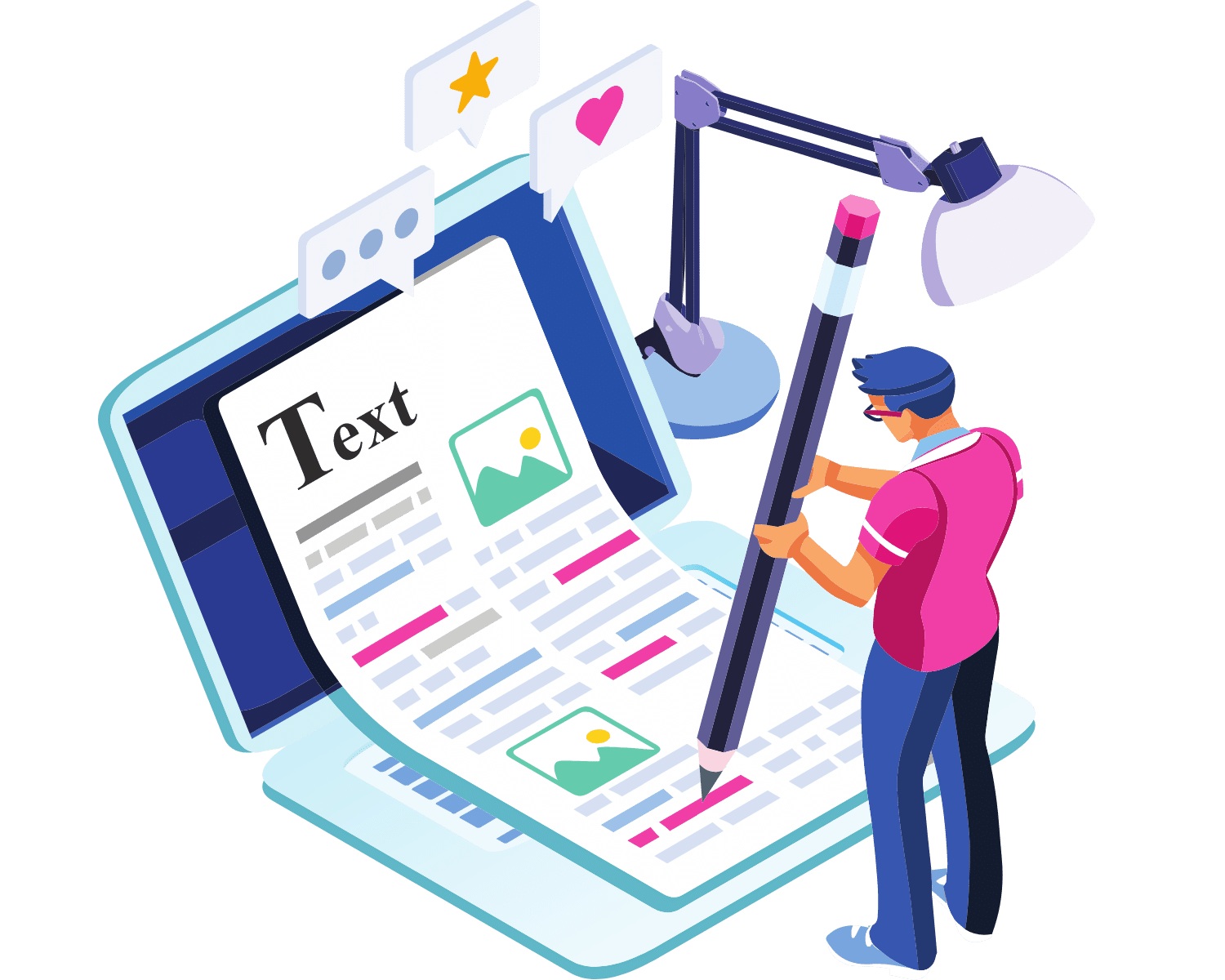 A person writing the content with a large pencil, on top of a laptop